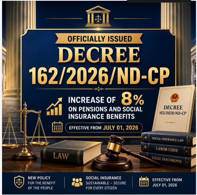 Official Promulgation of Decree No. 162/2026/ND-CP: An Additional 8% Increase in Pensions and Social Insurance Allowances Starting July 1, 2026